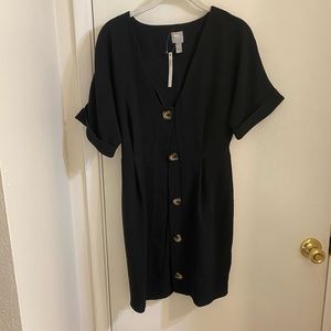 NWT ASOS BUTTON DOWN wiggle mini dress in black polyester size 4